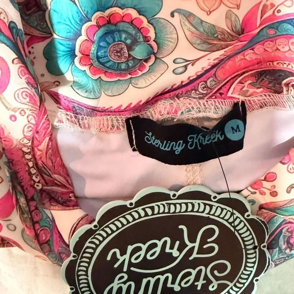 Sterling Kreek Women's Paisley Shorts - Pink and Blue - Picture 3 of 3